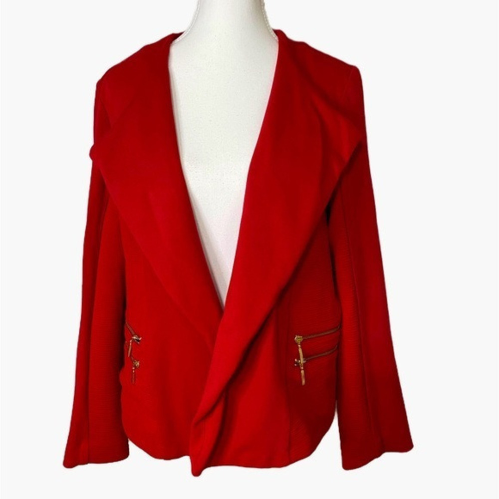 Chico’s Red Open Front Jacket‎ with Side Faux Zippers